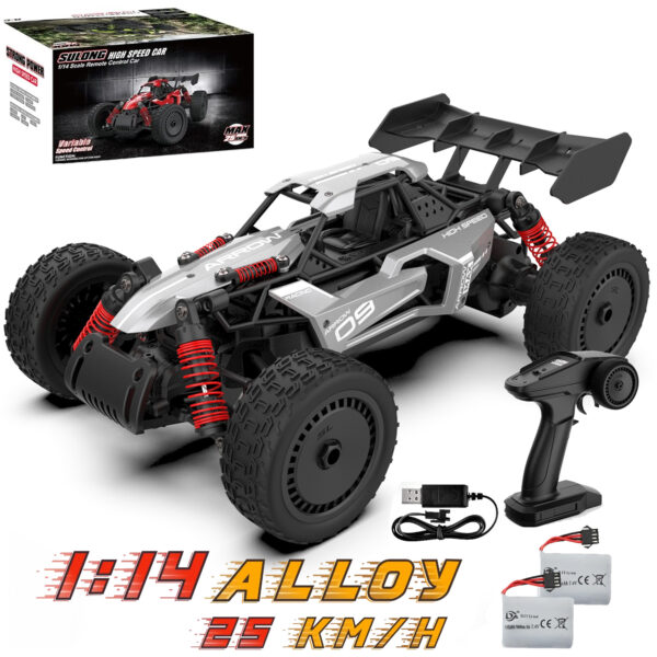 Remote Control Car - 1:14 Alloy High Speed Fast RC, 25 KM/H RC Racing Cars, RC Drift Car for Kids Adults , Off Road Variable-Speed Vehicle with 2 Rechargeable Battery - Grey