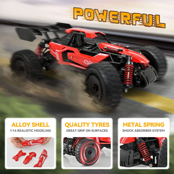 Remote Control Car - 1:14 Alloy High Speed Fast RC, 25 KM/H RC Racing Cars, RC Drift Car for Kids Adults , Off Road Variable-Speed Vehicle with 2 Rechargeable Battery - Grey - Image 5