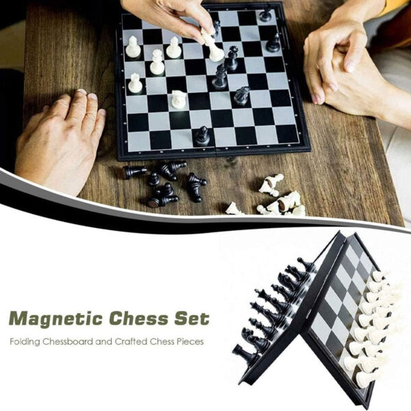 Chess Board Set Game, Magnetic Chess Piece Set with Chess Folding/Portable Storage Board, Traditional Game, Educational Toys for Kids/Children/Adults Gift (Black/White, 25x25x2cm) - Image 3