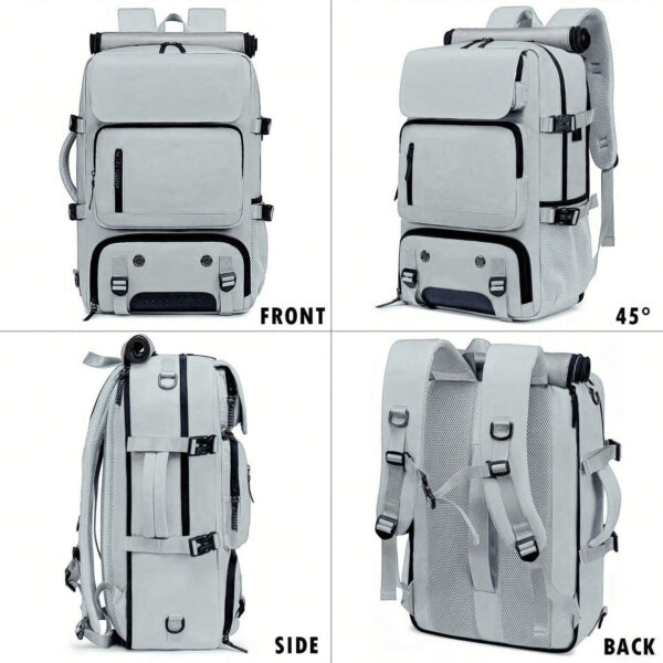 Travel Backpack, Waterproof 17-inch Business Laptop Backpack with Shoe Bag, Hidden USB Charging Port 50L Outdoors Trekking Backpack For Women & Men - Grey - Image 4