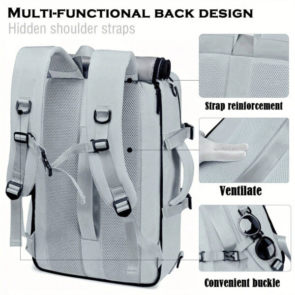 Travel Backpack, Waterproof 17-inch Business Laptop Backpack with Shoe Bag, Hidden USB Charging Port 50L Outdoors Trekking Backpack For Women & Men - Grey - Image 3