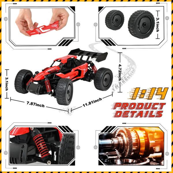 Remote Control Car - 1:14 Alloy High Speed Fast RC, 25 KM/H RC Racing Cars, RC Drift Car for Kids Adults , Off Road Variable-Speed Vehicle with 2 Rechargeable Battery - Grey - Image 2