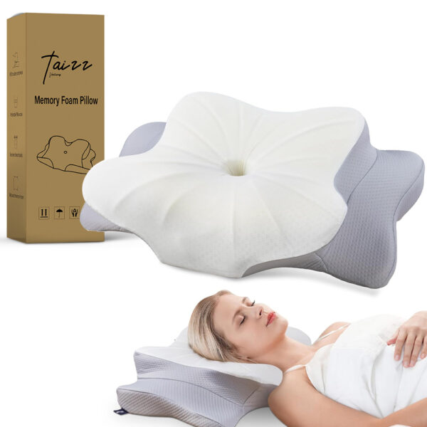 Taizz Ventures Cervical Neck and Shoulder Pillow, Contour Memory Foam Pillow, Ergonomic Neck Support Pillow for Stomach, Back, and Side Sleepers with Pillowcase