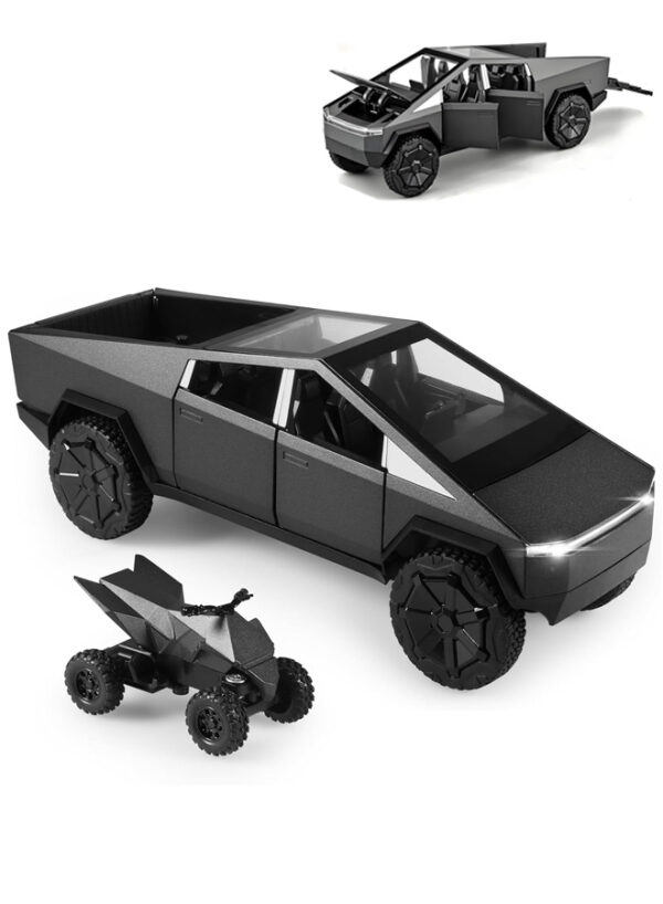 1:24 Cybertruck Diecast Metal Toy Truck, Dark Gray Model Car with Light/Sound, Pull-Back Function, Openable Doors & Tailgate, Includes ATV, Gift for Cybertruck Enthusiasts & Collectors - (Dark Grey)