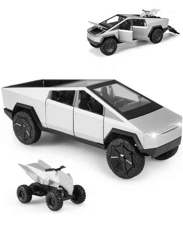 1:24 Cybertruck Diecast Metal Toy Truck, Dark Gray Model Car with Light/Sound, Pull-Back Function, Openable Doors & Tailgate, Includes ATV, Gift for Cybertruck Enthusiasts & Collectors - (Silver)