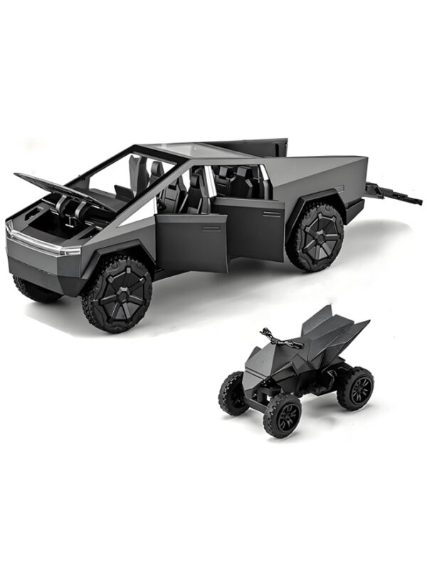 1:24 Cybertruck Diecast Metal Toy Truck, Dark Gray Model Car with Light/Sound, Pull-Back Function, Openable Doors & Tailgate, Includes ATV, Gift for Cybertruck Enthusiasts & Collectors - (Dark Grey) - Image 3