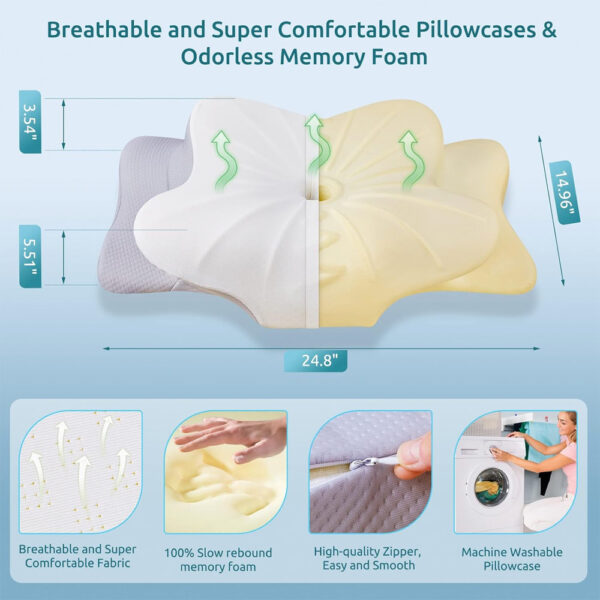 Taizz Ventures Cervical Neck and Shoulder Pillow, Contour Memory Foam Pillow, Ergonomic Neck Support Pillow for Stomach, Back, and Side Sleepers with Pillowcase - Image 5