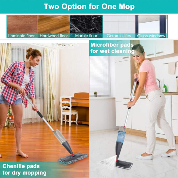 Spray Mop for Floor Cleaning with 3 Washable Pads, Wet and Dry Microfiber Mop with 800ML Refillable Bottle for Kitchen, Hardwood Floors, Laminate, Tile - Image 5