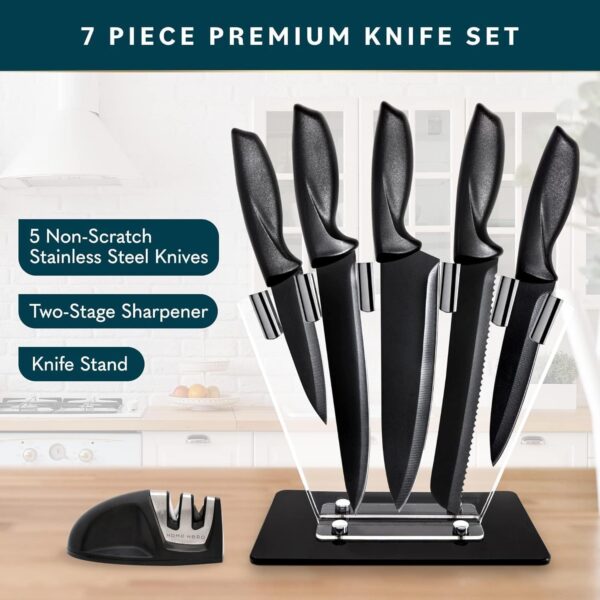 Taizz Ventures 17 Pcs Kitchen Knife Set with Sharpener - High Carbon Stainless Steel Knife Block Set with Ergonomic Handles - (17 Pcs Black) - Image 2