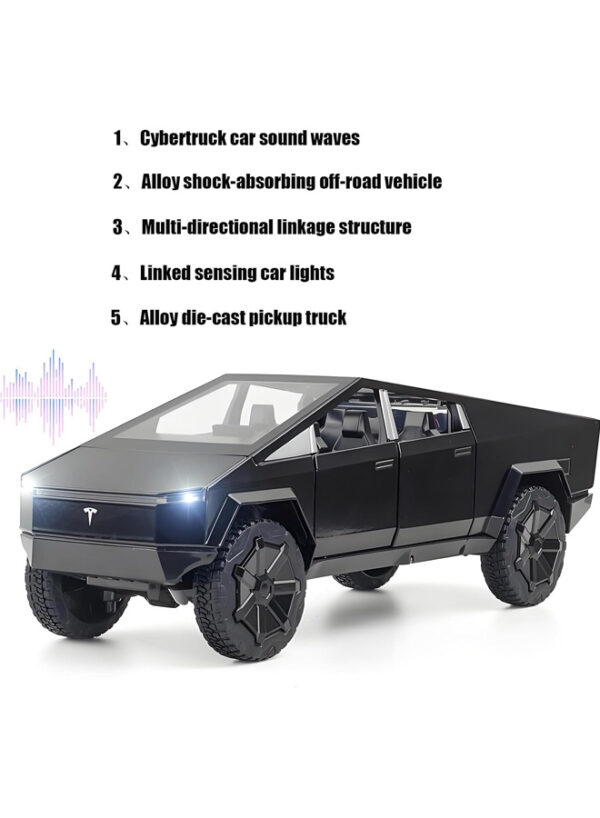 1:24 Cybertruck Diecast Metal Toy Truck, Dark Gray Model Car with Light/Sound, Pull-Back Function, Openable Doors & Tailgate, Includes ATV, Gift for Cybertruck Enthusiasts & Collectors - (Dark Grey) - Image 9